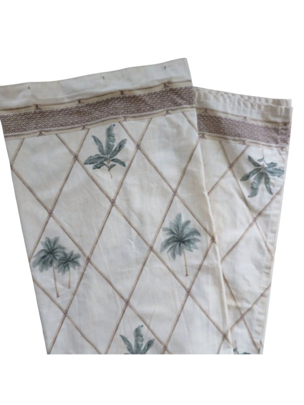 Vintage Springs Home Fabric Shower Curtain Beige Palms Lattice Cotton USA Made